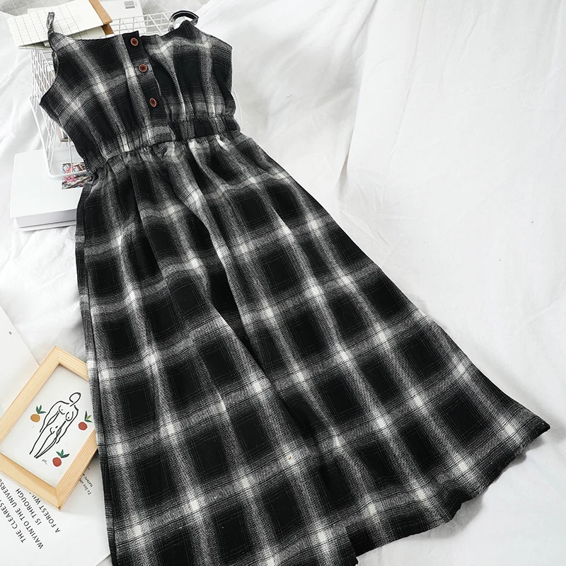 winter dress Винтажное клетчатое платье, корейский сарафан, зимнее сексуальное пляжное платье, женские платья на тонких бретельках, вечерние платья для женщин, одежда - Цвет: winter dress