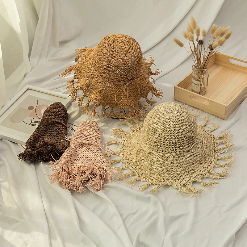 

2021 Складная летняя новая женская Солнцезащитная шляпа, Панама с кисточкой, купольная мягкая соломенная шляпа, Пляжная Шляпа