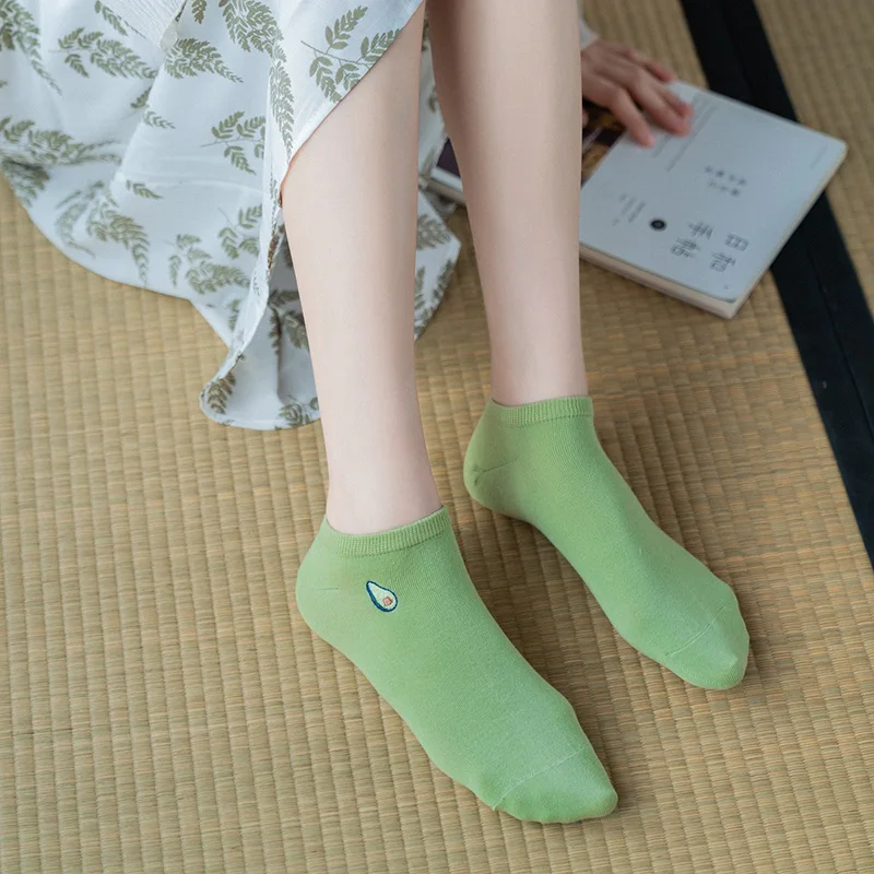 Avocado Embroidery Funny Socks Harajuku Fruit Cute Heap Women Cartoon Creative Sokken Chaussette Femme Short | Женская одежда