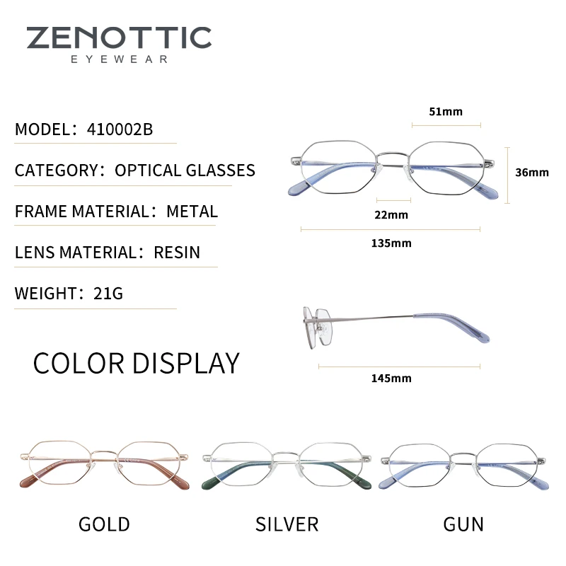 ZENOTTIC сплав полный обод Шестигранная оправа для очков по рецепту женщин против
