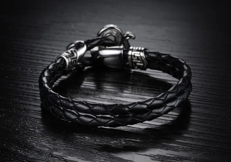 Мужской браслет из кожи и титановой стали Hemiston|Цепочки браслеты| |