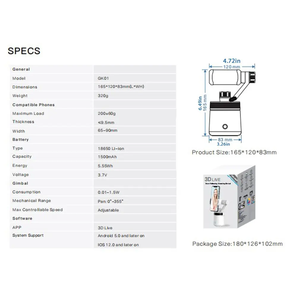

Smart Stabilizer Gimbal Stabilizer Follower Face Recognition Dual USB Interface For YouTube Video Creator