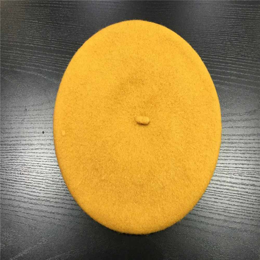 Mustard Женская шерстяная шляпа, Женские однотонные зимние шапки для девочек, женские классические шляпы в стиле художника, светло-коричневые, горчичные, розовые, фиолетовые, красные шляпы - Цвет: Mustard