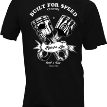 New Brand clothing T shirt Novelty Hot Rod Tattoo Biker built for speed custom Totenkopf Rockabilly Skull Rocker Tee shirts