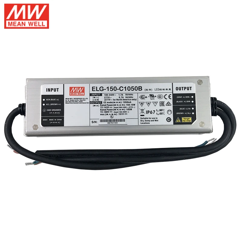 MEAN WELL ELG 150 C1050B 3Y Вт 72 ~ 143 в 1050 мА светодиодный драйвер с регулируемой яркостью