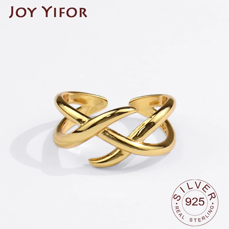 

925 Sterling Silver Rings for Women Curve Lines Gold Color Vintage Wedding Trendy Jewelry Large Adjustable Antique Rings Anillos