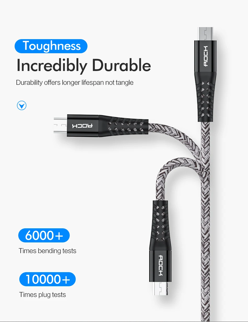 ROCK 1 м 2 м микро USB кабель 3 А Быстрая зарядка для samsung Xiaomi huawei Android мобильный телефон кабель для передачи данных провод микро быстрое зарядное устройство кабель