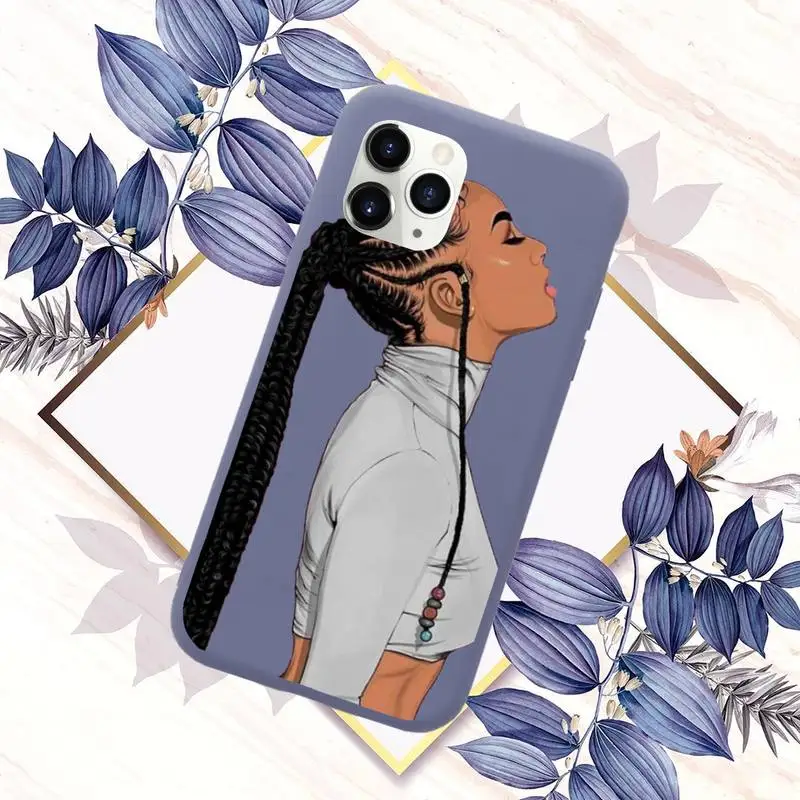 

Black braids black girl fashion cartoon Phone Case Purple Candy Color for iPhone 11 12 mini pro XS MAX 8 7 6 6S Plus X 2020 XR