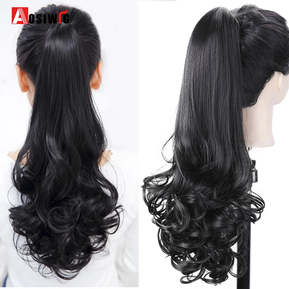 AOSIWIG 24 дюйма женский Синтетический Коготь Конский хвост Зажим для наращивания