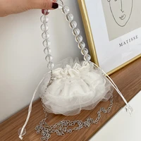womens lace beaded handbag 2021 new small white luxury fancy frills drawstring chain shoulder messenger bags ladies evening bag