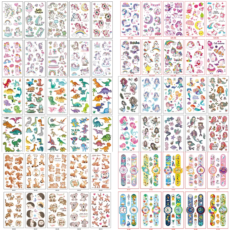 

10pcs Temporary Tattoos for Kids Mermaid/Unicorn/Dinosaur/Animal Theme Party Favors Body Tattoo Stickers Boy Girl Birthday Gift