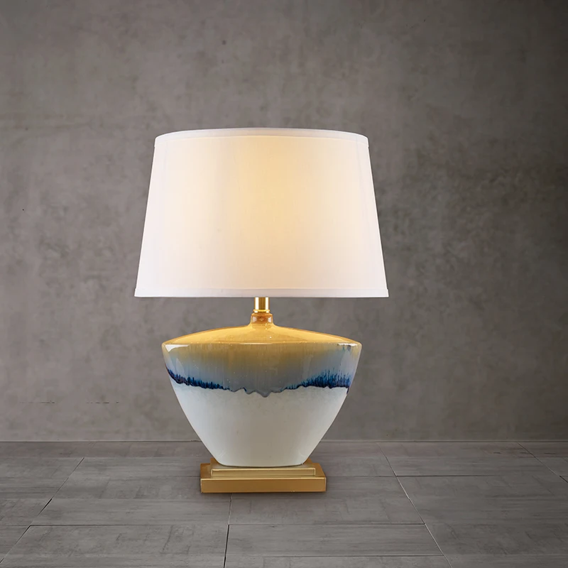 

American Style Modern Simplicity Blue White Ceramic Table Lamp For Study Living Room Bedroom Bedside Lamp Decorative Table Lamp