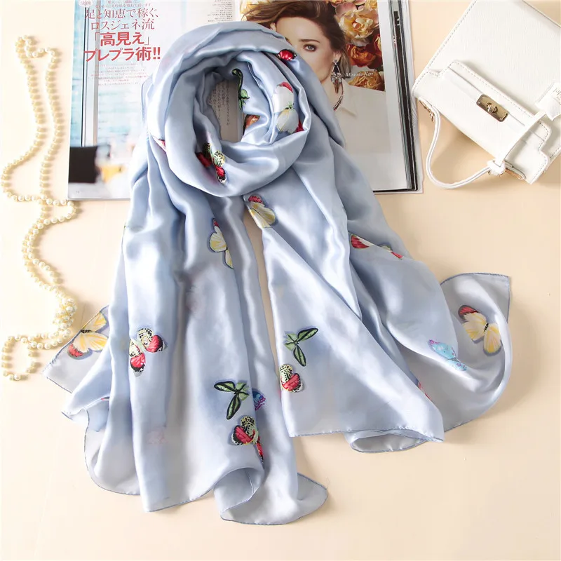 

2021 Female Foulard Echarpe Designer Bandana Beach Hijab Women 180X90CM Silk Scarf Summer butterfly print warm Shawl and Wraps