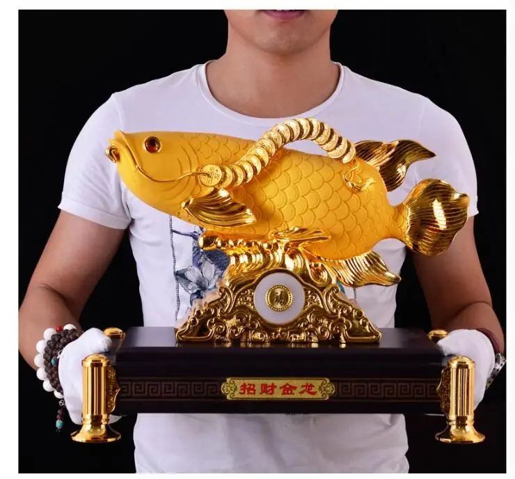 

large HOME OFFICE Company SHOP TOP COOL Efficacious Talisman Good luck Money Drawing Arowana Golden Fish FENG SHUI ART statue