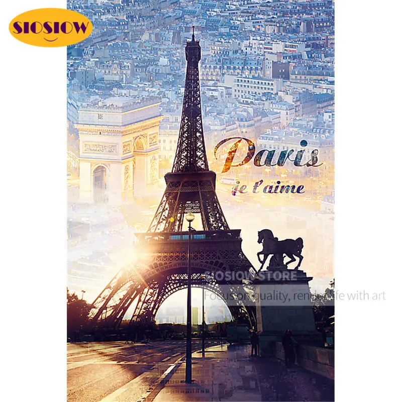 Алмазная живопись 5D сделай сам картина с изображением Эйфелевой башни пейзажа