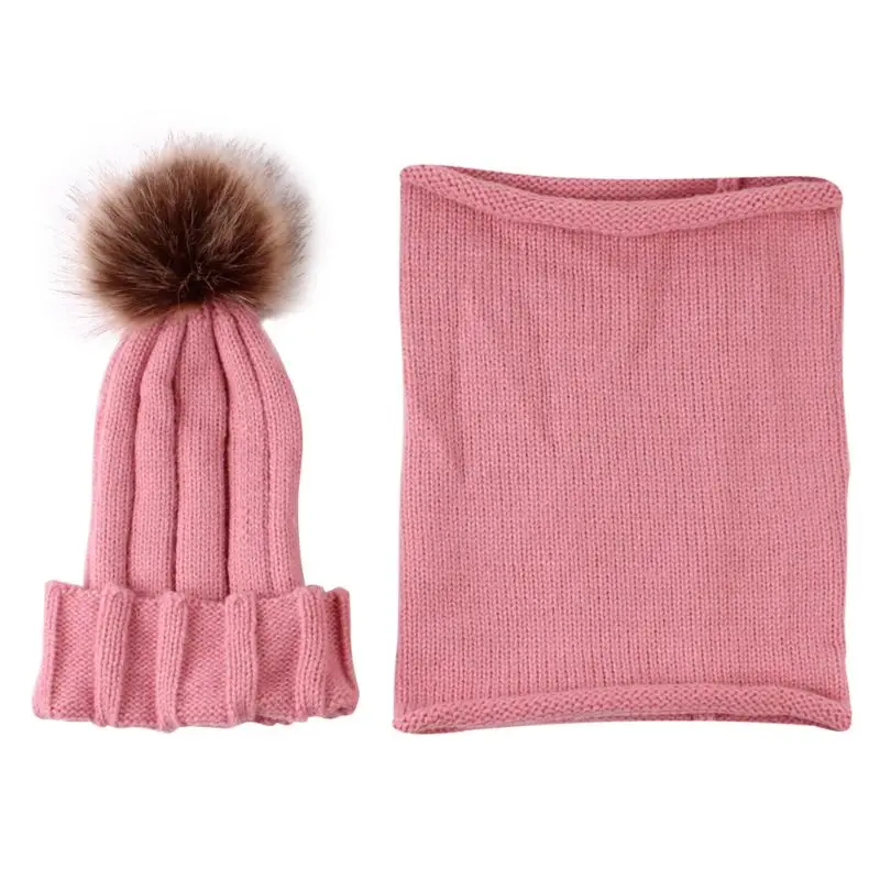 37-Pink 2 шт./компл., модные вязаные шапки для новорожденных, теплый помпон, Круглый машинный колпачок, защищает шапка с ушками, детская зимняя шапка s+ наборы с шарфом 0-3 лет - Цвет: 37-Pink