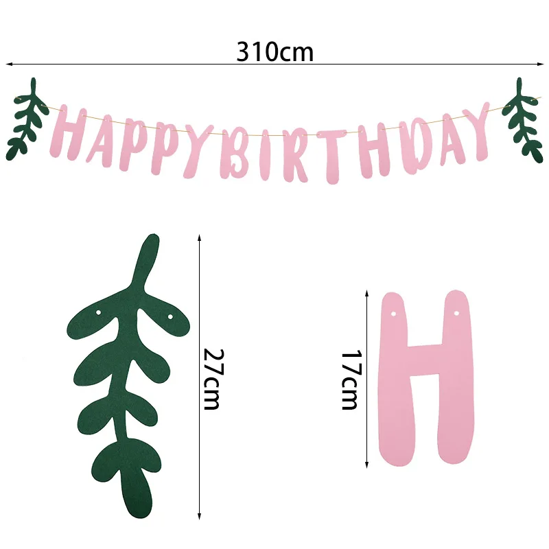 

3M Happy Birthday Banner Green Leaves Kids Favor Jungle Animal Party Paper Garland Bunting For Sunmer Party Wall Hanging Decor