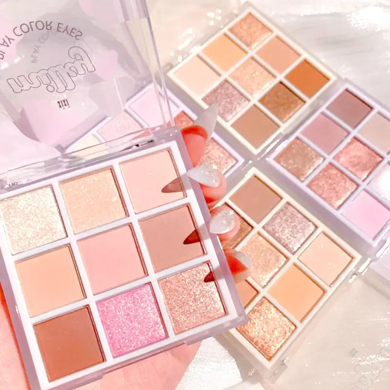 

XIXI 9 Color Eyeshadow Palette Pearlescent Matte Shimmer Glitter Eyeshadow Pigmented Cosmetic Pink Make Up Set Maquillaje