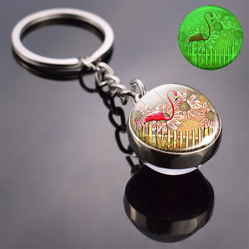 Брелок со светящимися синими птицами на ветке стеклянный шар светящийся