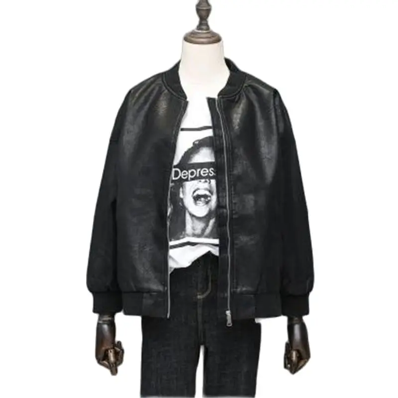 

Женская байкерская куртка из ПУ кожи, с круглым вырезом, на молнии