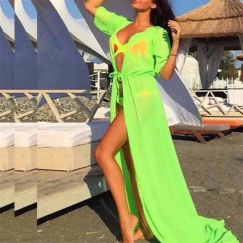 Женское шифоновое бикини купальный костюм накидка Пляжное длинное платье макси