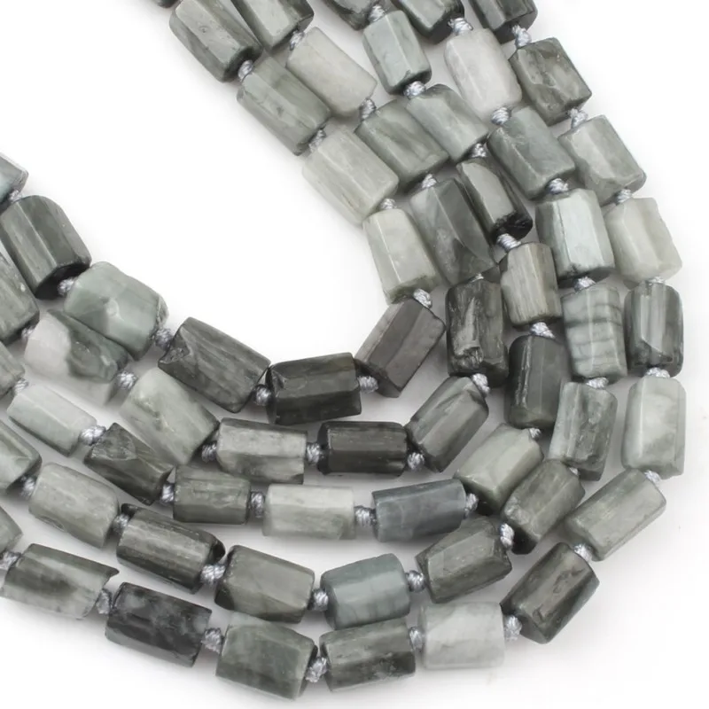 Черный серый цилиндрический натуральный Hawkeye камень бусины для изготовления