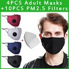 Многоразовая моющаяся хлопковая маска PM2.5 с дыхательным клапаном, 4 шт., маска от пыли для лица, унисекс, Сменный фильтр, 5-слойный защитный фильтр