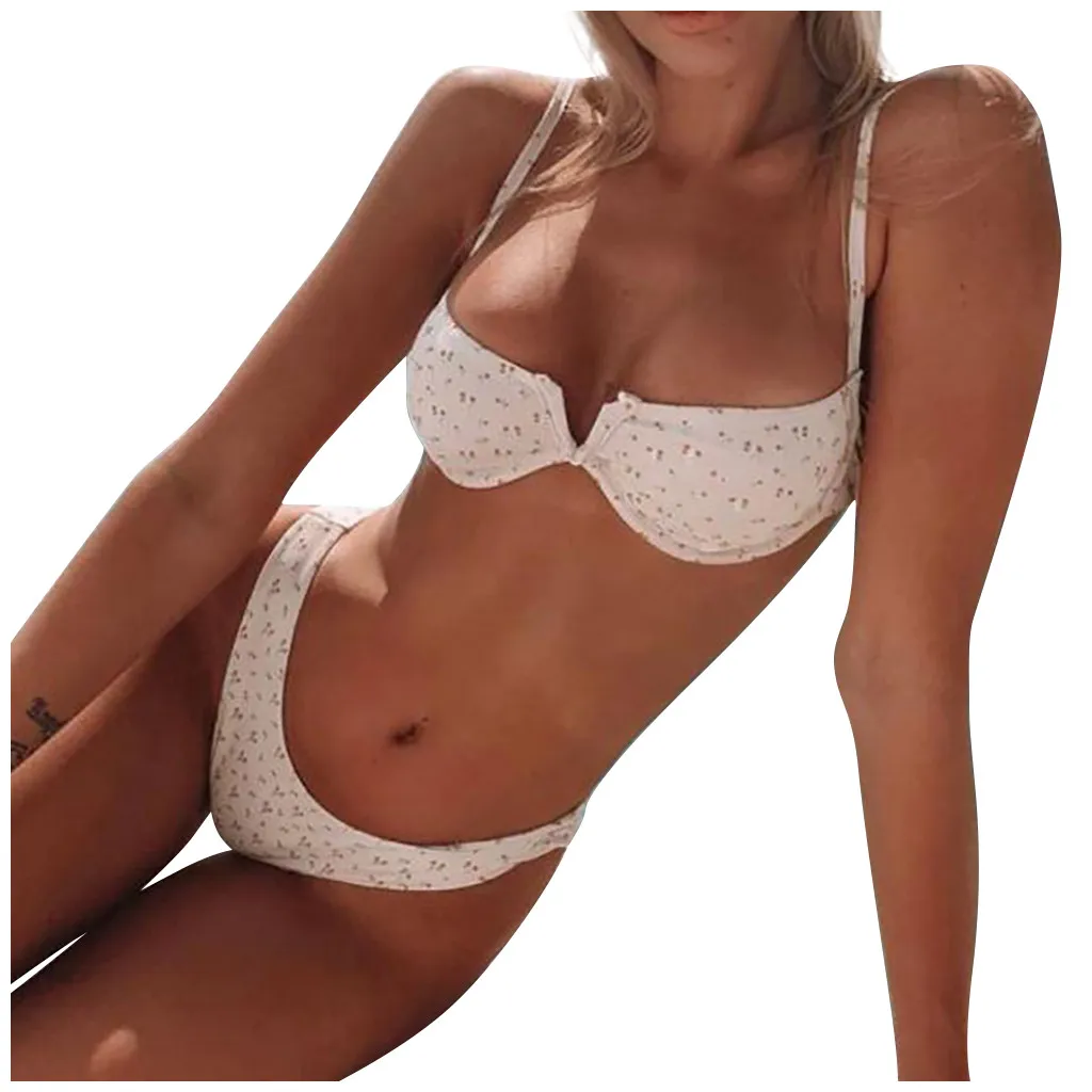 

40# Push-up Bikini Women Printed Sexy Padded Bra Swimsuit Spaghetti Strap Beach Swim Set Sexy Summer Swimwear