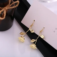 delicate rose flowers drop earrings fashion romantic earrings metal contracted charm gold earrings korean women brincos