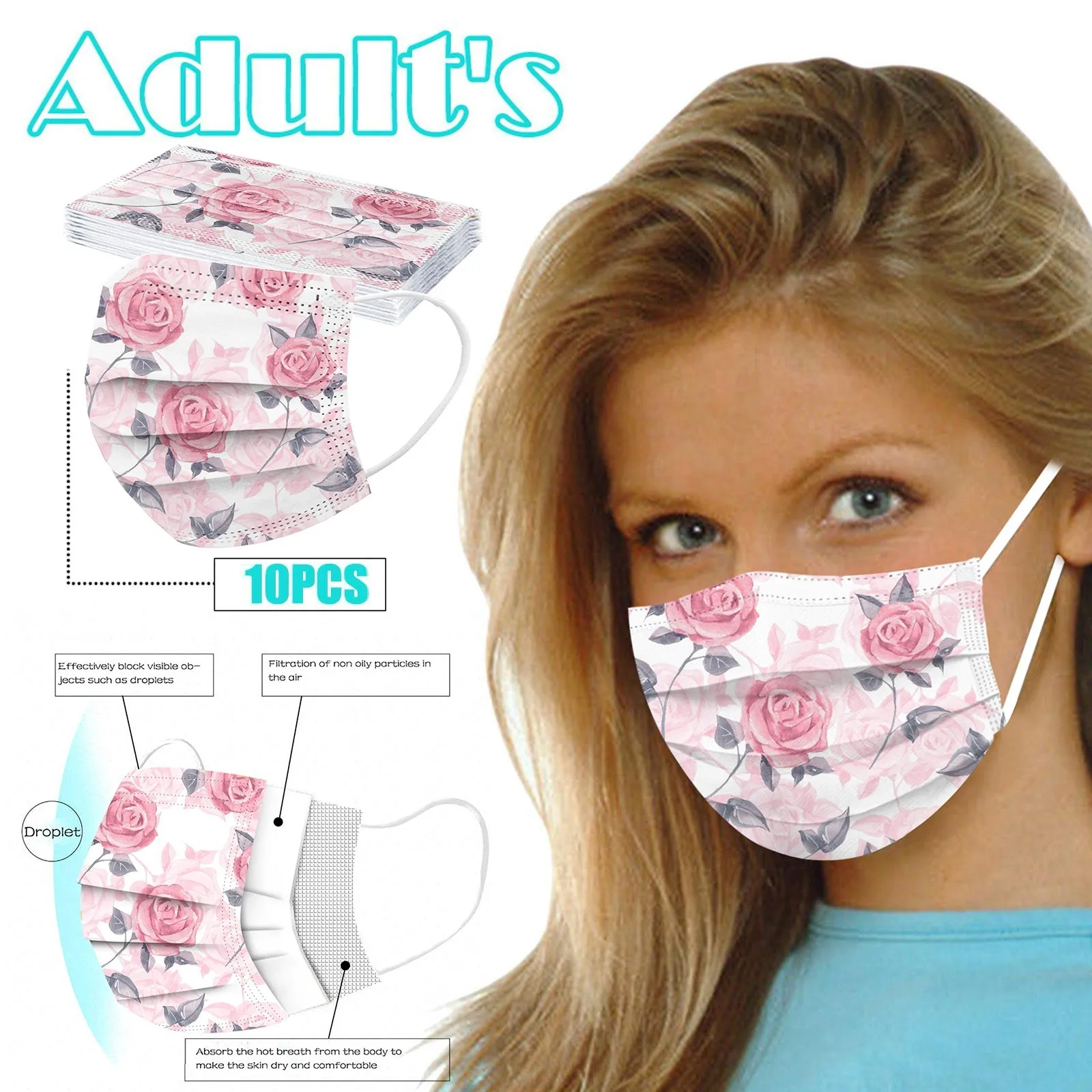 

Dustproof Halloween Cosplay Mask Flower Printing Mask Protective Face Mask for Women Non-woven Disposable Face Mask Mascarillas