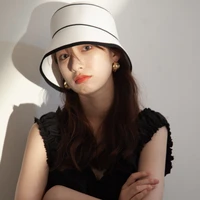 japanese stitching black white paper straw hat female summer bucket anti uv elegant basin fedora sun hat quality