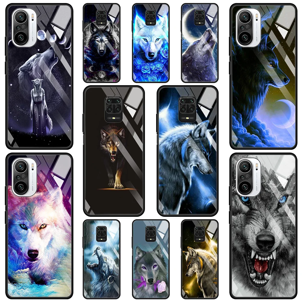 

Tempered Glass Case For Xiaomi Redmi K40 K30 Pro 9C 9A 8A 9 7 Note 10 Pro Max 8 9S 10S 8T 9T Phone Shell Fundas Wolf painting