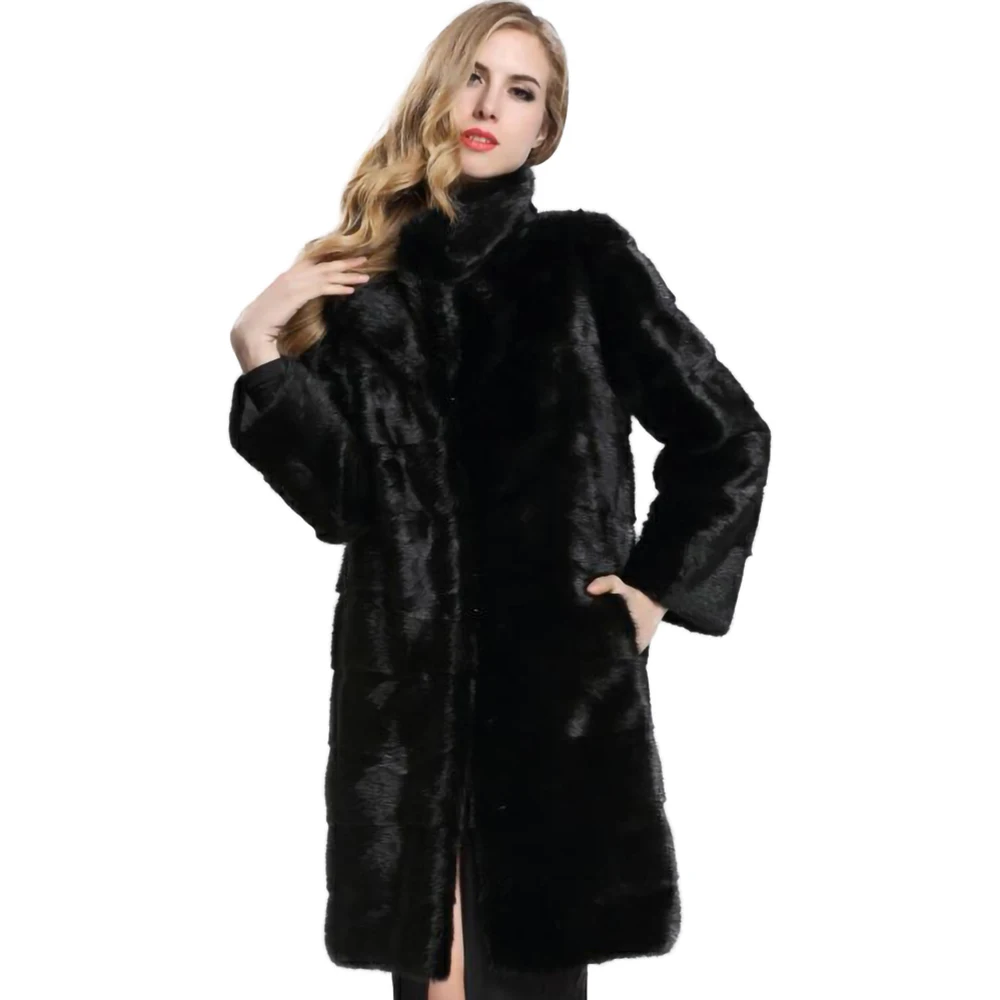 Шуба из натурального меха норки облегающая женская шуба цельной кожи длиной 90 см