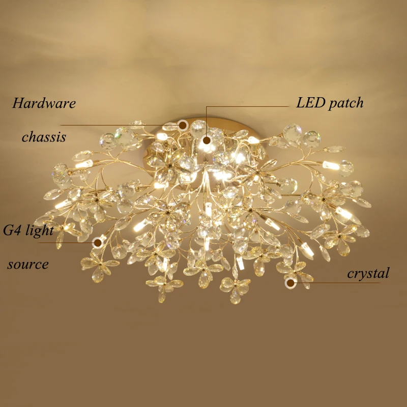 Современная светодиодная потолочная люстра из хрустального стекла с цветами