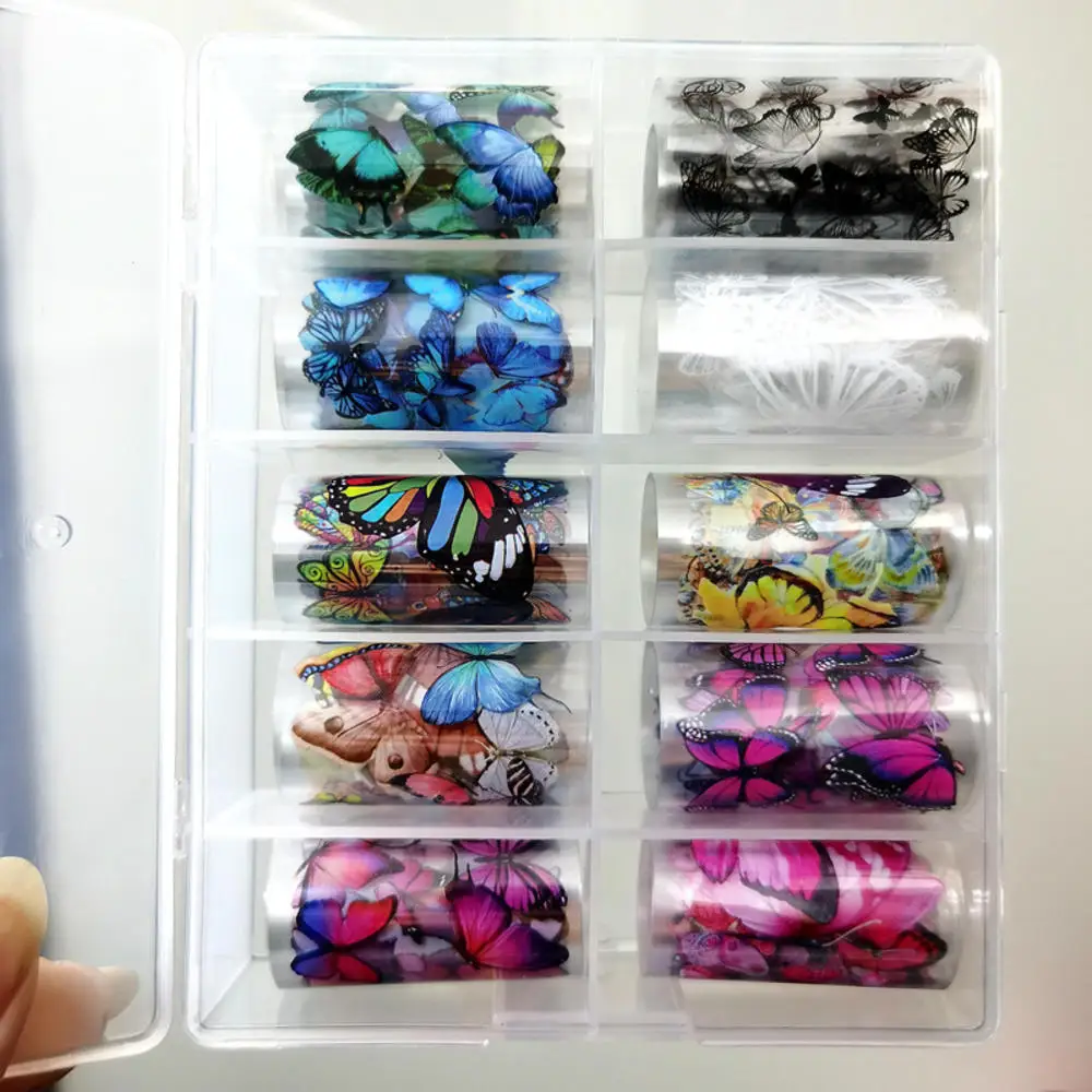 1 Box Butterfly Nail Art Sticker Flower Transfer Starry Sky Paper Colorful Nail Transfer Foils Fo Girls Fingernails And Toenails