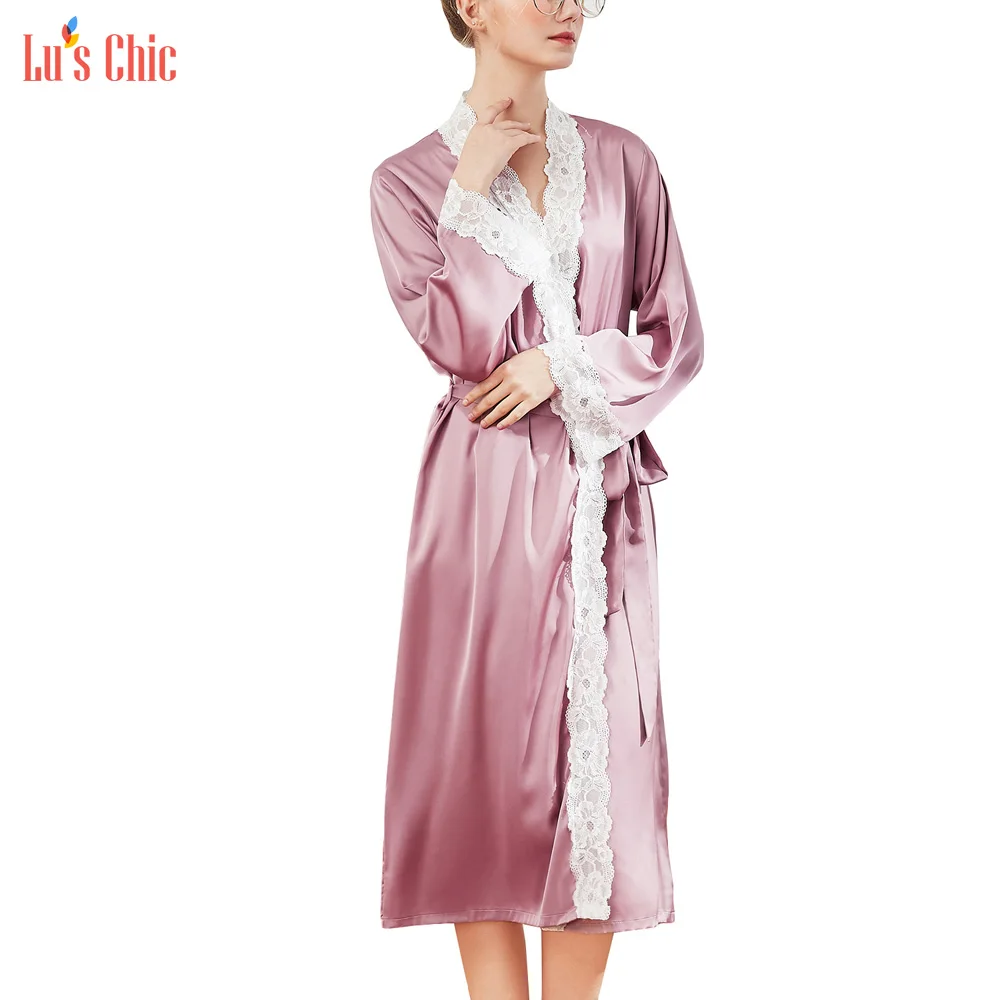 

Lu's Chic Satin Kimono Silk Lace Luxury Robes Dressing Gown Bathrobe Women Lightweight Sleepwear