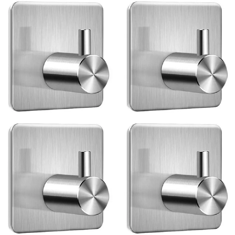 

4-piece Set of 304 Stainless Steel Coat Hook Self-adhesive Towel Hook Bathroom Coat Hook Household Free Punch Storage Hook