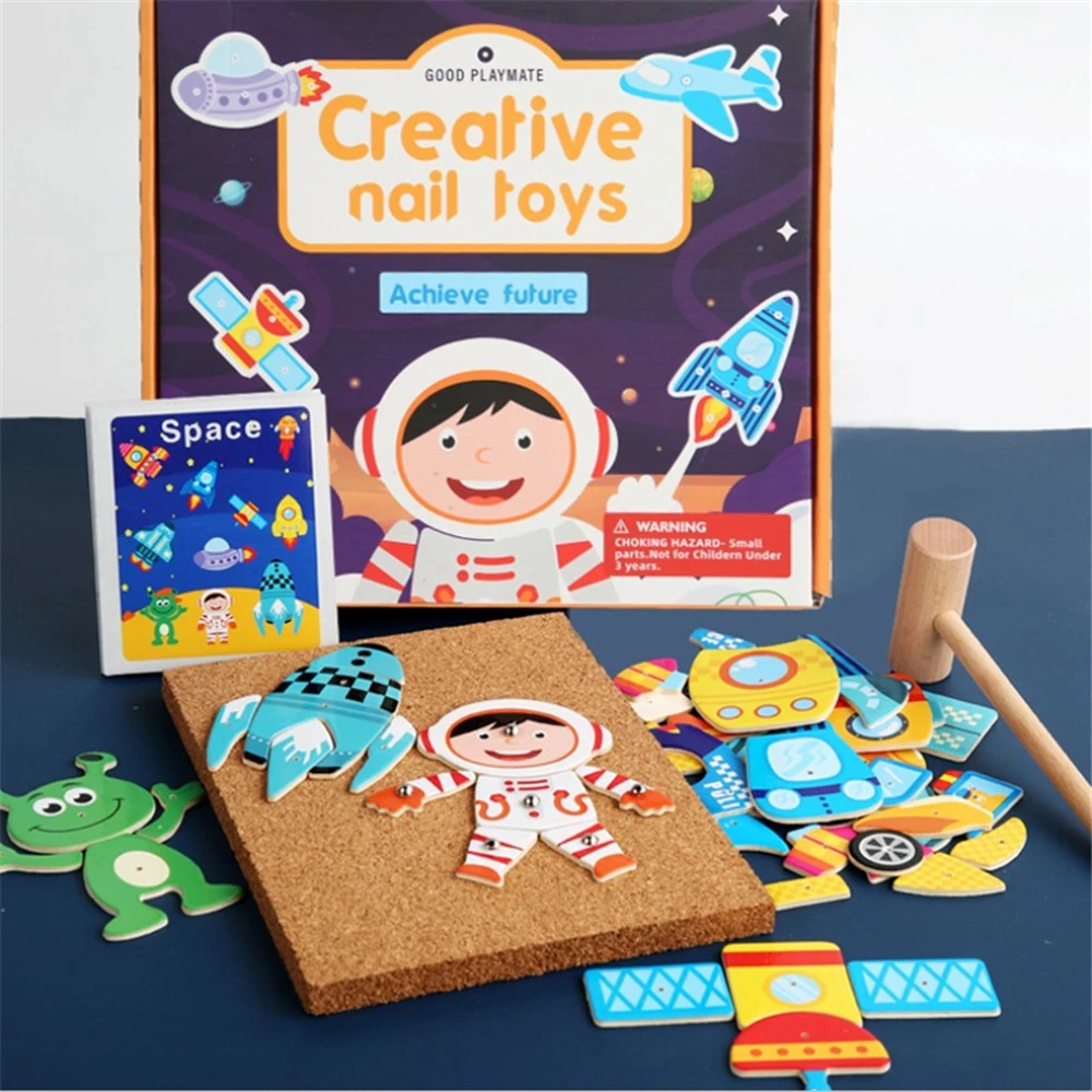 

Children 3D Knock Nails Intelligent Puzzle Games Wooden Jigsaw Puzzle Board Kids DIY Baby Educational Toys