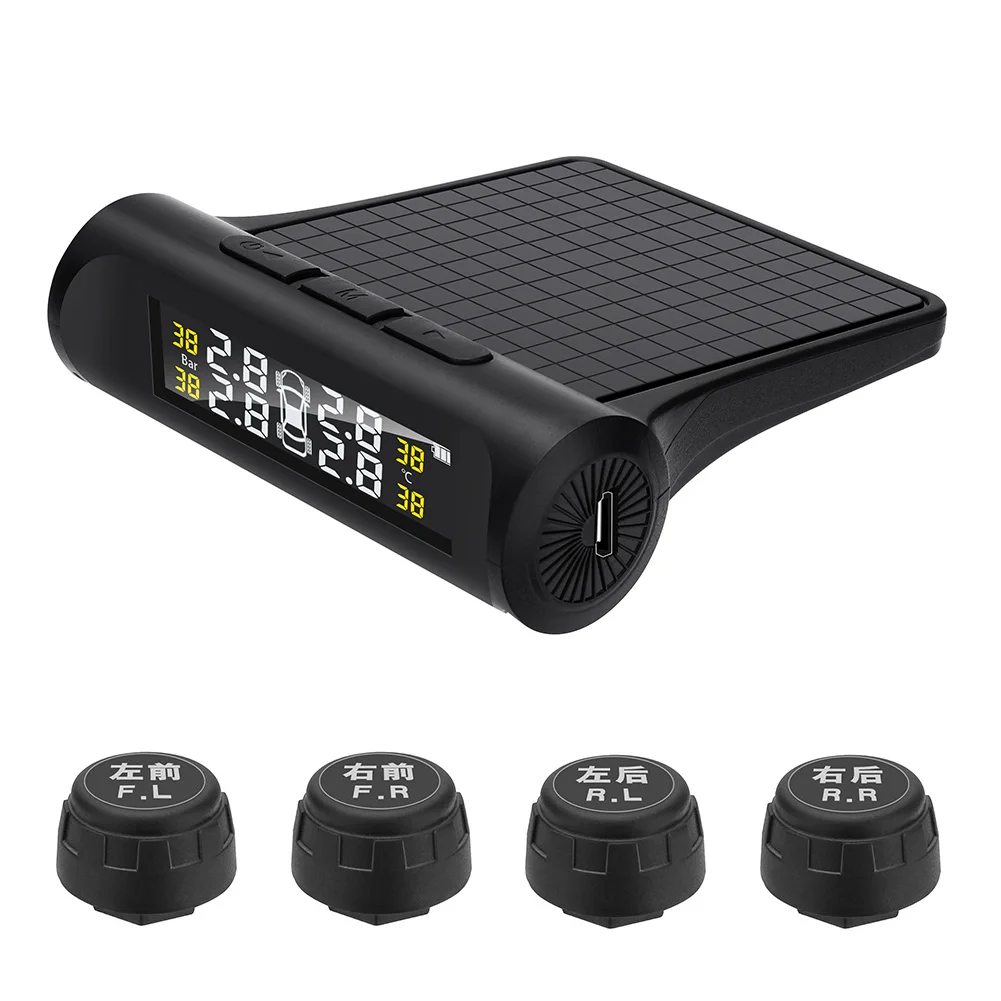 

Solar Car TPMS Universal Auto Vehicle Tire Tyre Pressure Temperature Monitoring Alarm System with 4 External Sensor