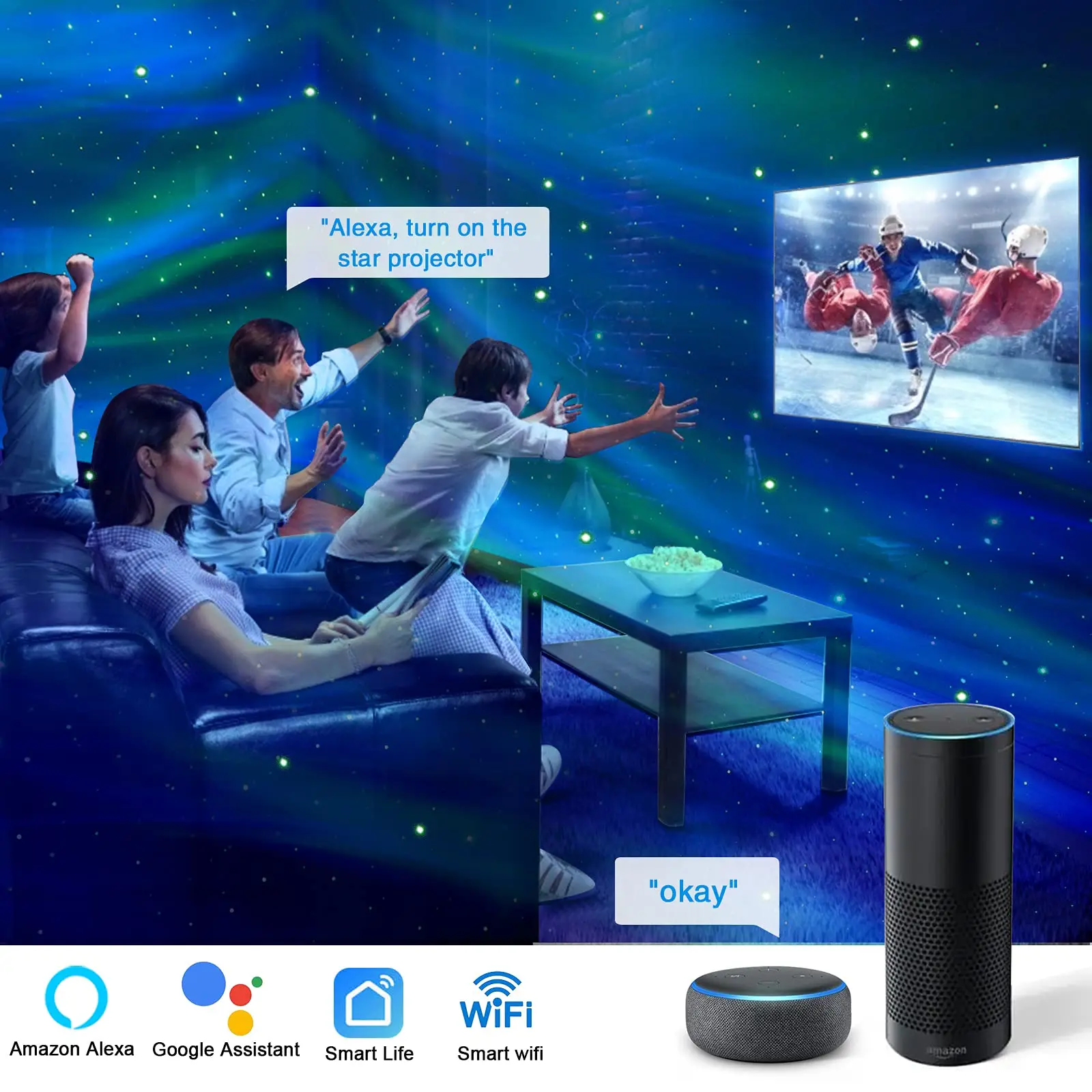 Проектор Aurora Lights музыкальный динамик проектор с активацией звуком вращающаяся
