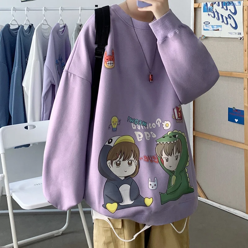 

Милое студенческое фиолетовое флисовое женское Свободное пальто в Корейском стиле для пары в стиле бойфренда топ с круглым вырезом модный ...