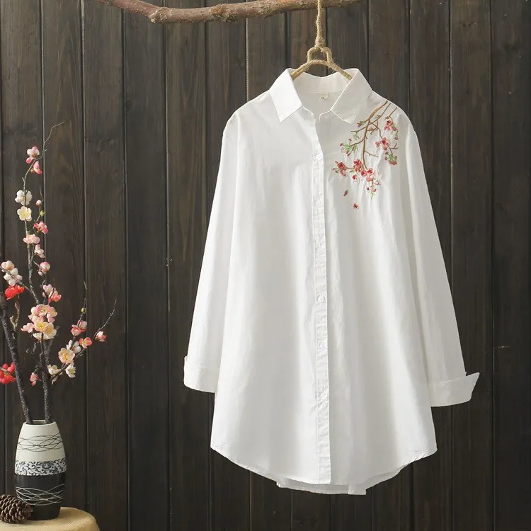 style 5 KYQIAO Женские топы и блузки размера плюс Женская одежда Женская осень весна японский стиль короткая белая рубашка с вышивкой - Цвет: style 5