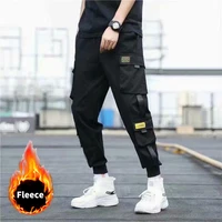 winter thick warm fleece cargo pants drawstring pant men 2021 new streetwear plus size black joggers male casual thermal trouser
