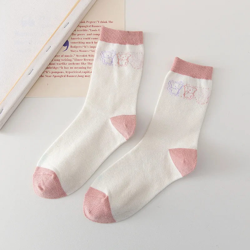 

Cartoon Woman Sock Heart Striped Socks for Women Solid Strawberry Bear Print Casual Crew Sox Couples Cotton Spring Summer Sokken