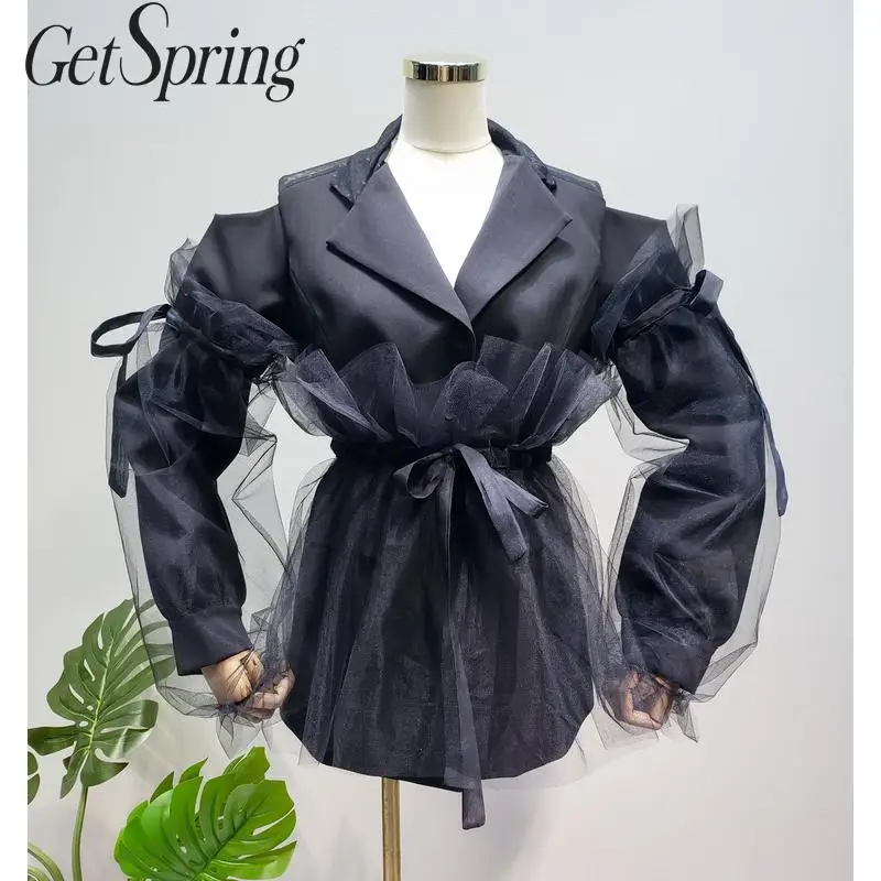 GetSpring Женский блейзер с сеткой женские блейзеры длинным рукавом на одной