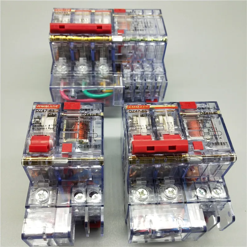 AC220V 400V DZ47LE 63 6A 10A 16A 20A 25A 32A 40A 50A 63A прозрачный остаточный ток утечки на землю защиты