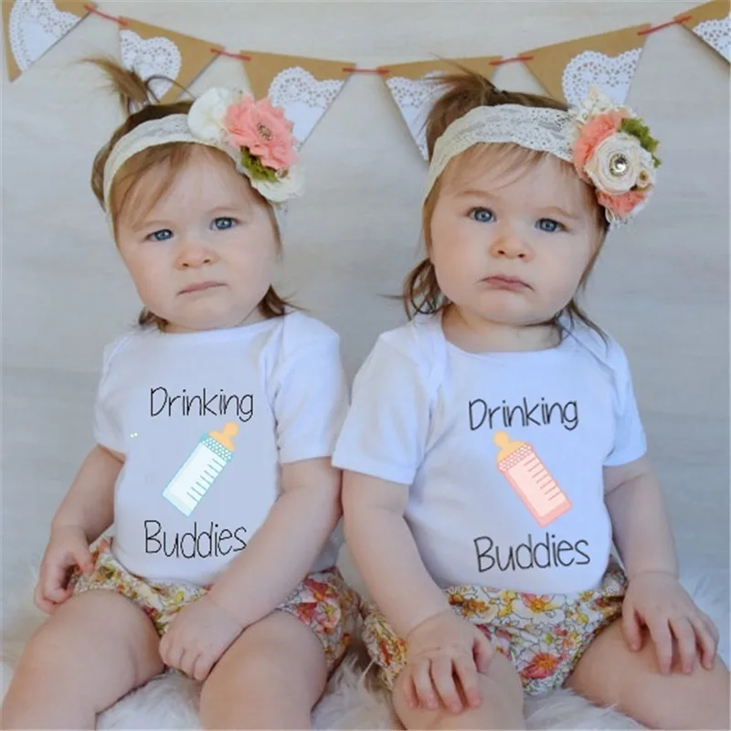 Twin Matching Outfits Drinking Buddies Twin Bodysuit Outfits Babyshirts Jumpsuit Infant Clothing Twin Baby Shower Gifts