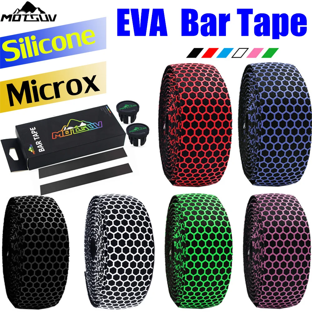 

Motsuv Road Bike Bar Tape Honeycomb Pattern Strap Silicone Non-Slip Cable Tie Microx Eva Bicycle Winding Tape