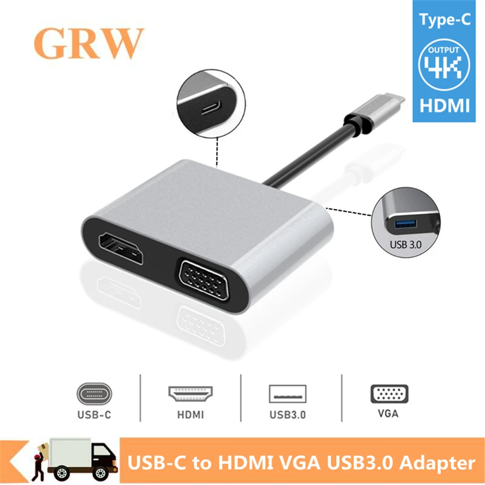 

Grwibeou USB C 4k Type c to Adapter VGA USB3.0 HDMI Audio video Converter PD 87W Fast charger For Macbook pro Samsung s9 s10