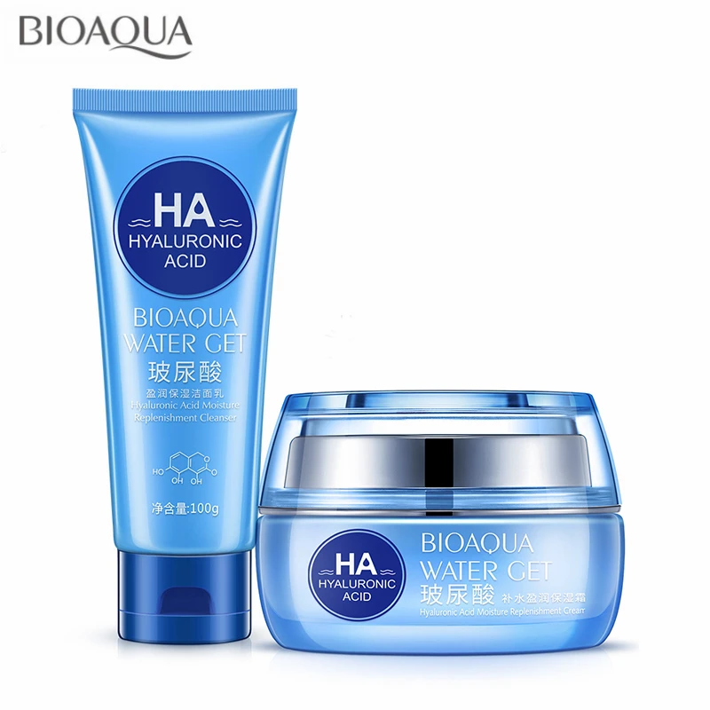

2PCS/lot BIOAQUA Hyaluronic acid Face Cream 50g & Facial Cleanser 100g Anti Wrinkle Anti Aging Moisturizing Skin Care Products